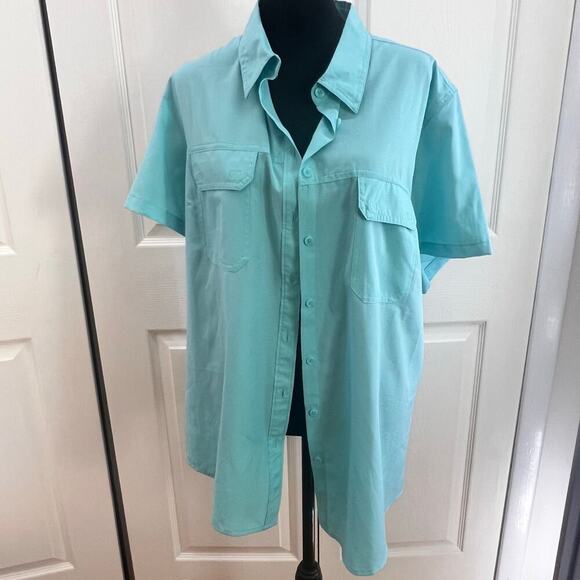 Blue‎ Mountain Button Down Short Sleeve Lightweight  Shirt 1X light Blue - Picture 1 of 6